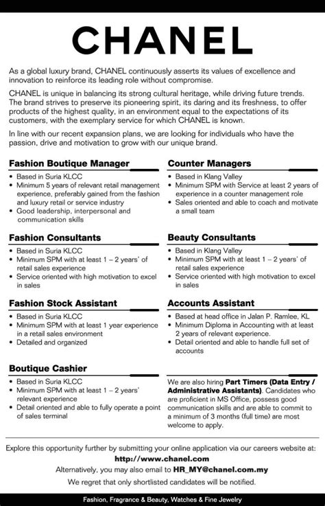 chanel beauty advisor job description|Chanel jobs sign in.